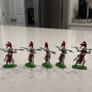 Set of Knight Figurines with Red and Green Accents